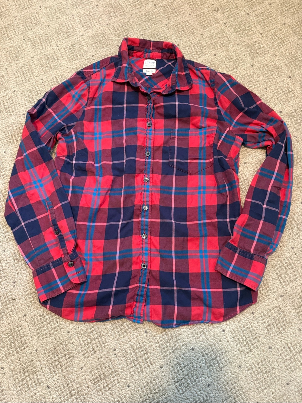 J. Crew Red and Navy Plaid Button-Down Shirt
